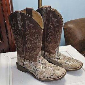 James Exotic Python Print Leather Cowboy Boots  Size 5D